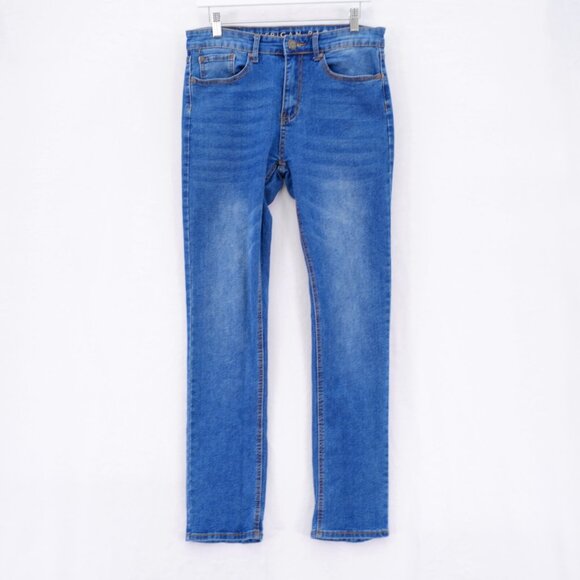 American Rag Comfort Stretch Blue Denim Jeans 31 / 31.5 Mid Rise Stone Wash Whis - Picture 1 of 10